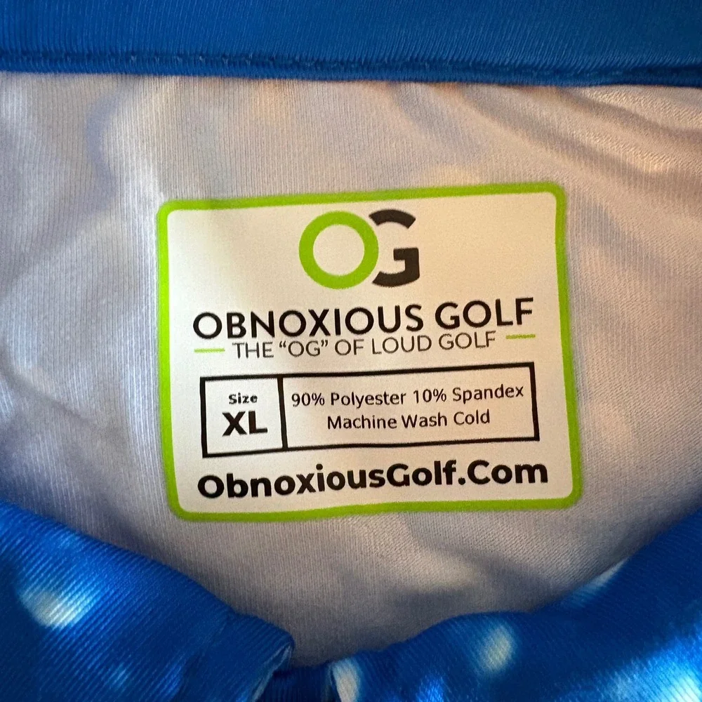 Obnoxious Golf Men XL Blue Water Drop Print Polo Shirt The OG of‎ Loud Golf